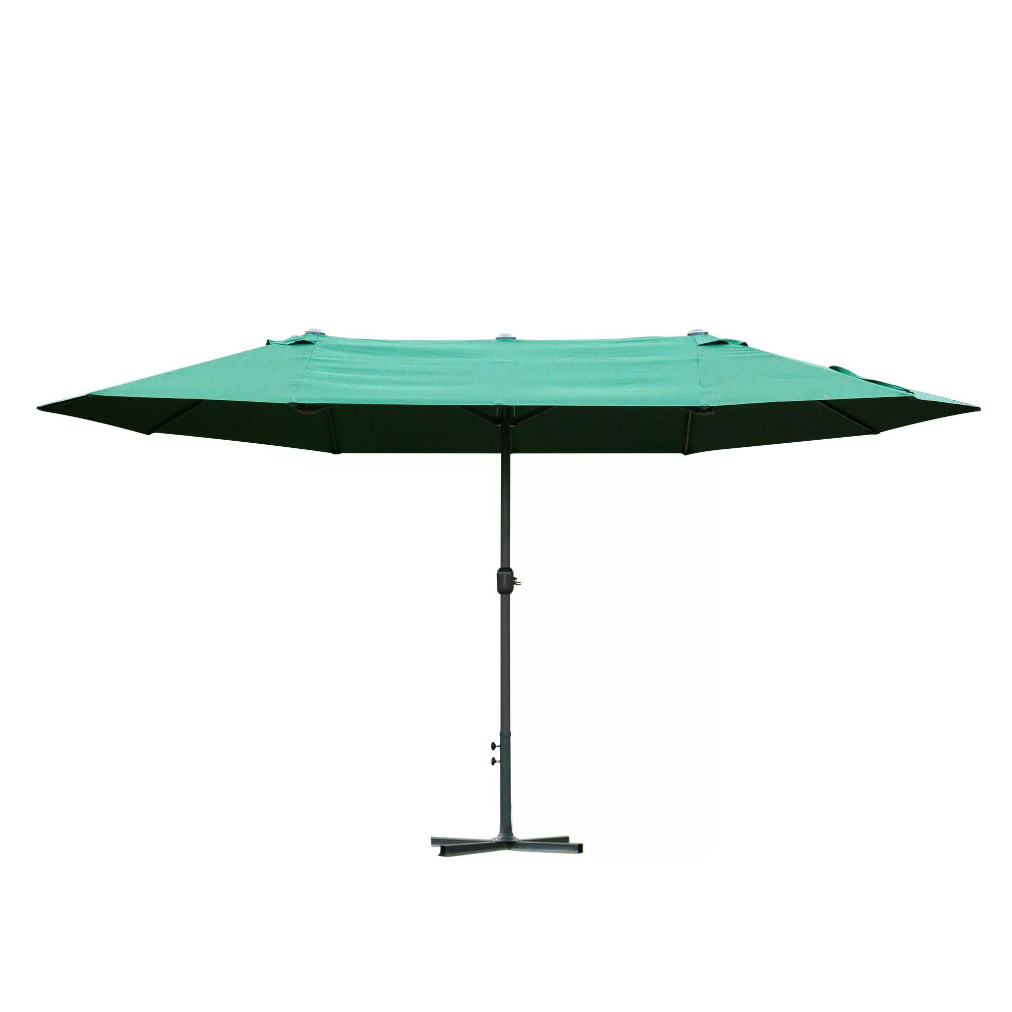 Double-Sided Sun Umbrella Canopy 4.6m Crank Shade with Cross Base, Dark Green