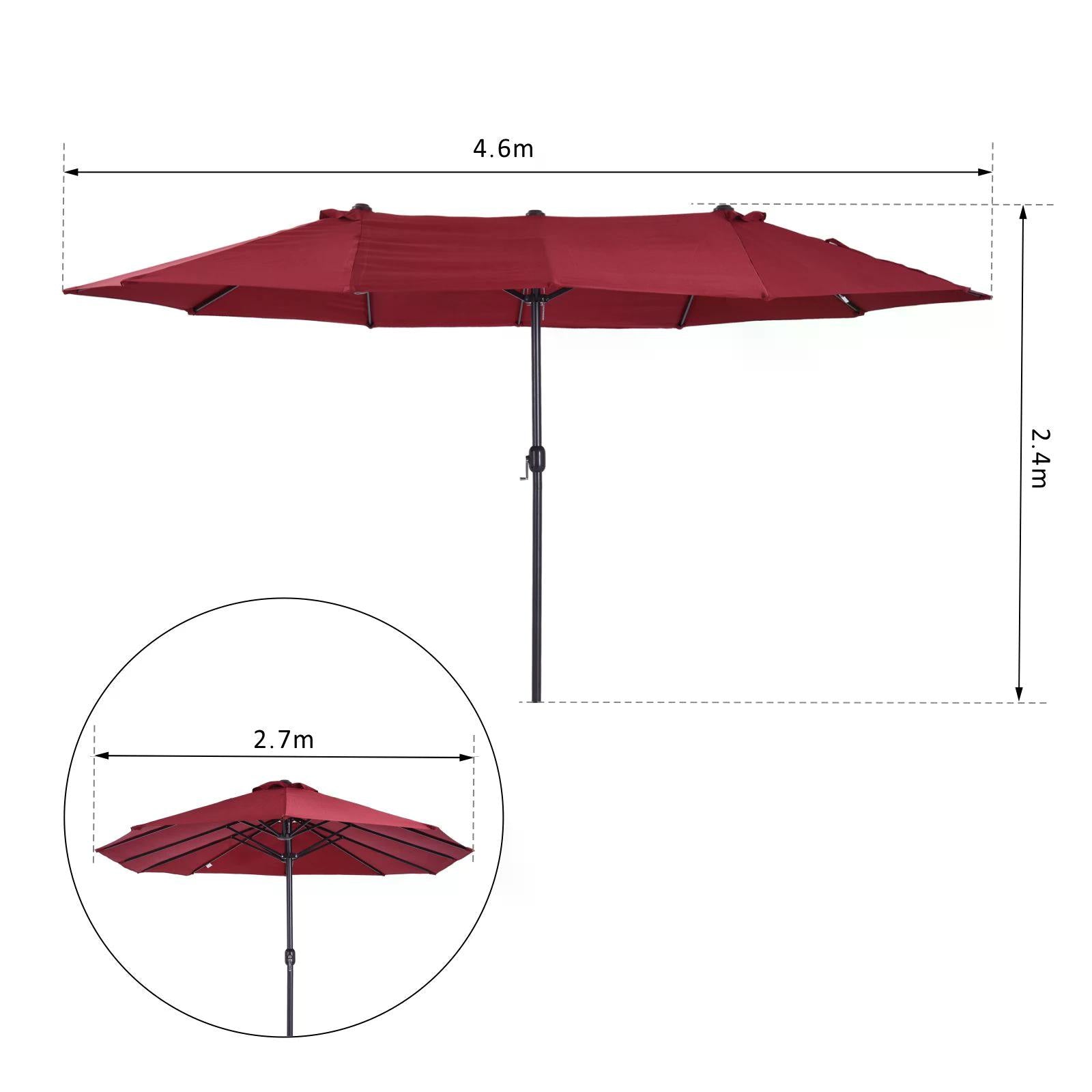 Double-Sided Patio Parasol Sun Umbrella 4.6m, Wine Red