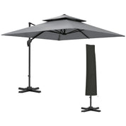 Cantilever Parasol 3x3m Aluminium Frame Crank Tilt 360° Rotation Double Top Garden Umbrella with Cover Cross Base Only, Light Grey