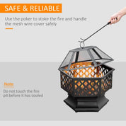 Fire Pit Wood Burning Firebowl, Portable, Bronze with Screen Cover and Poker for Patio Backyard