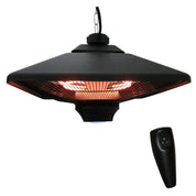 Hanging Electric Patio Heater 1000/2000W Waterproof Ceiling Mounted Aluminium Halogen Infrared Heater with LED Light Remote, Black