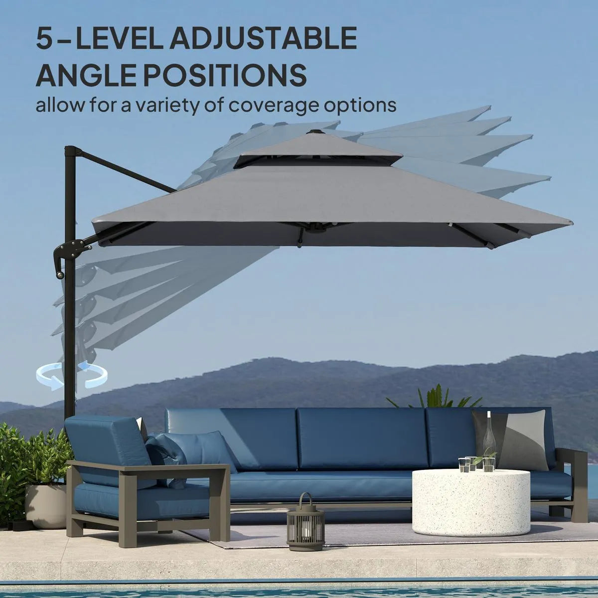 Cantilever Parasol 3x3m Aluminium Frame Crank Tilt 360° Rotation Double Top Garden Umbrella with Cover Cross Base Only, Light Grey