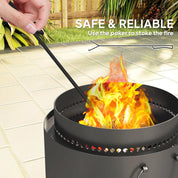 Smokeless Fire Pit Portable Wood Burning with Ash Catcher, 37cm, Dark Grey with Poker for Garden Camping Bonfire Party
