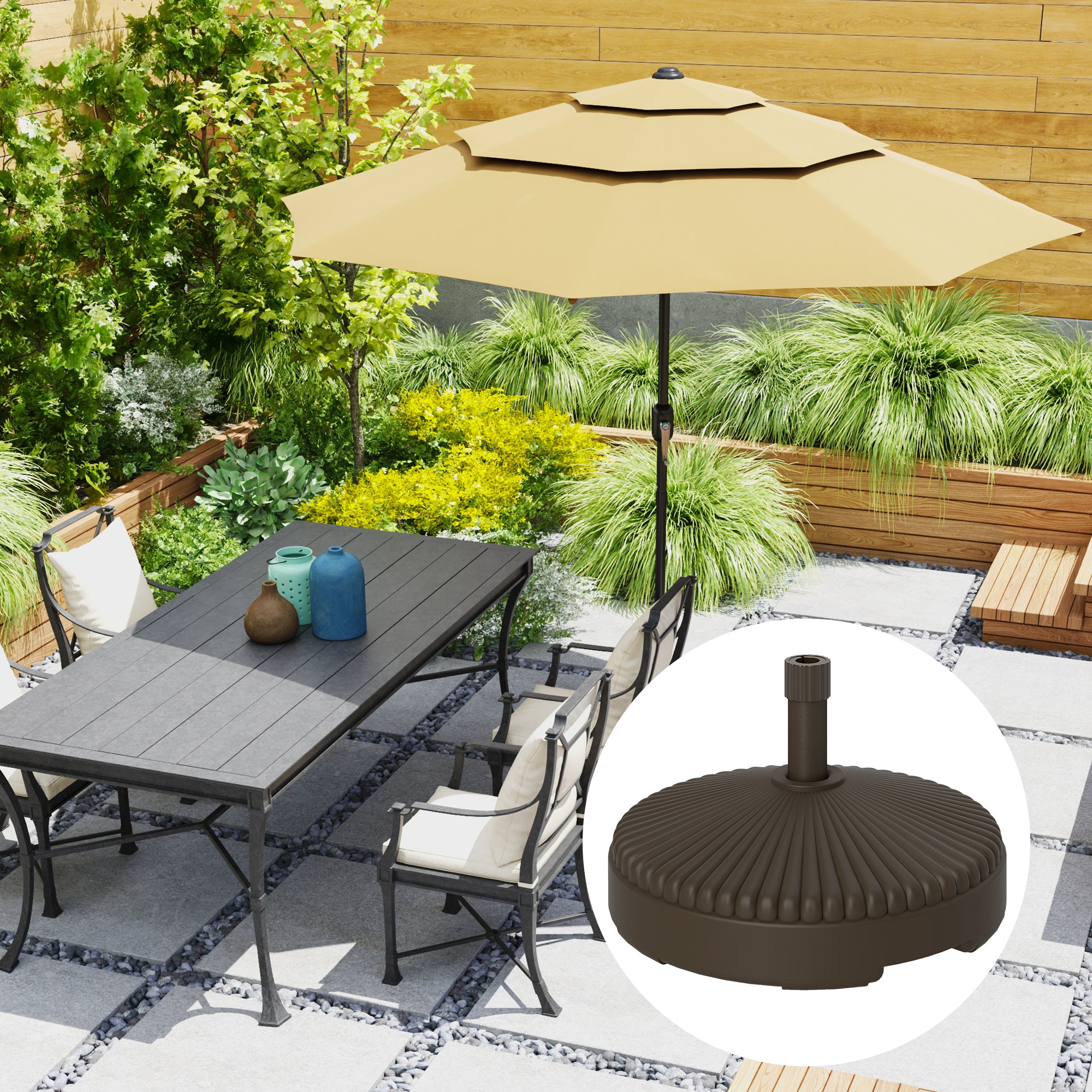 Garden Parasol Base Holder 28kg Sand Filled 23kg Water Filled Outdoor Umbrella Stand Weight, Brown