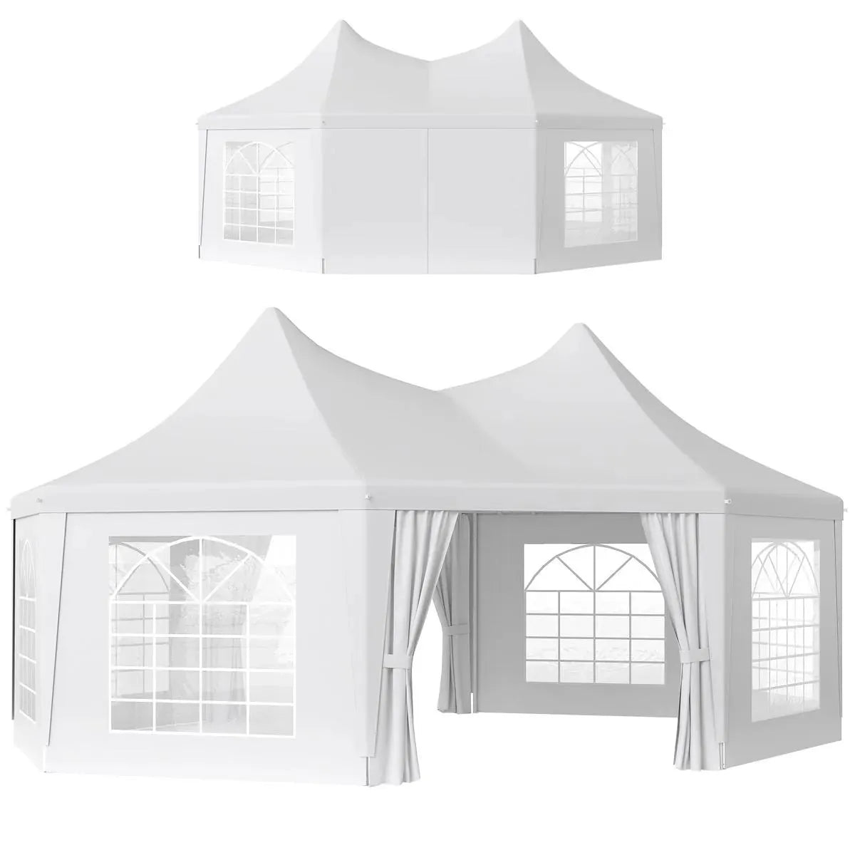 Octagonal Garden Gazebo, 8-Sided, 6.8×5 m, White Heavy Duty Metal Frame Outdoor Marquee Party & Wedding Canopy