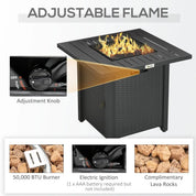 Gas Fire Pit Table Rattan-style Square, 40,000 BTU, Black, Propane Smokeless with Thermocouple, Lava Rocks, Waterproof Cover, Spark Guard and Lid for Patio