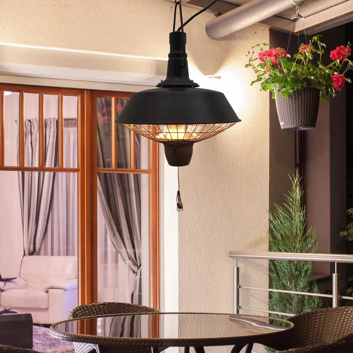 Outdoor Ceiling Mounted Halogen Electric Heater 2100W Hanging Patio Garden Warmer Light, Black