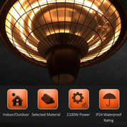 Outdoor Ceiling Mounted Halogen Electric Heater 2100W Hanging Patio Garden Warmer Light, Black