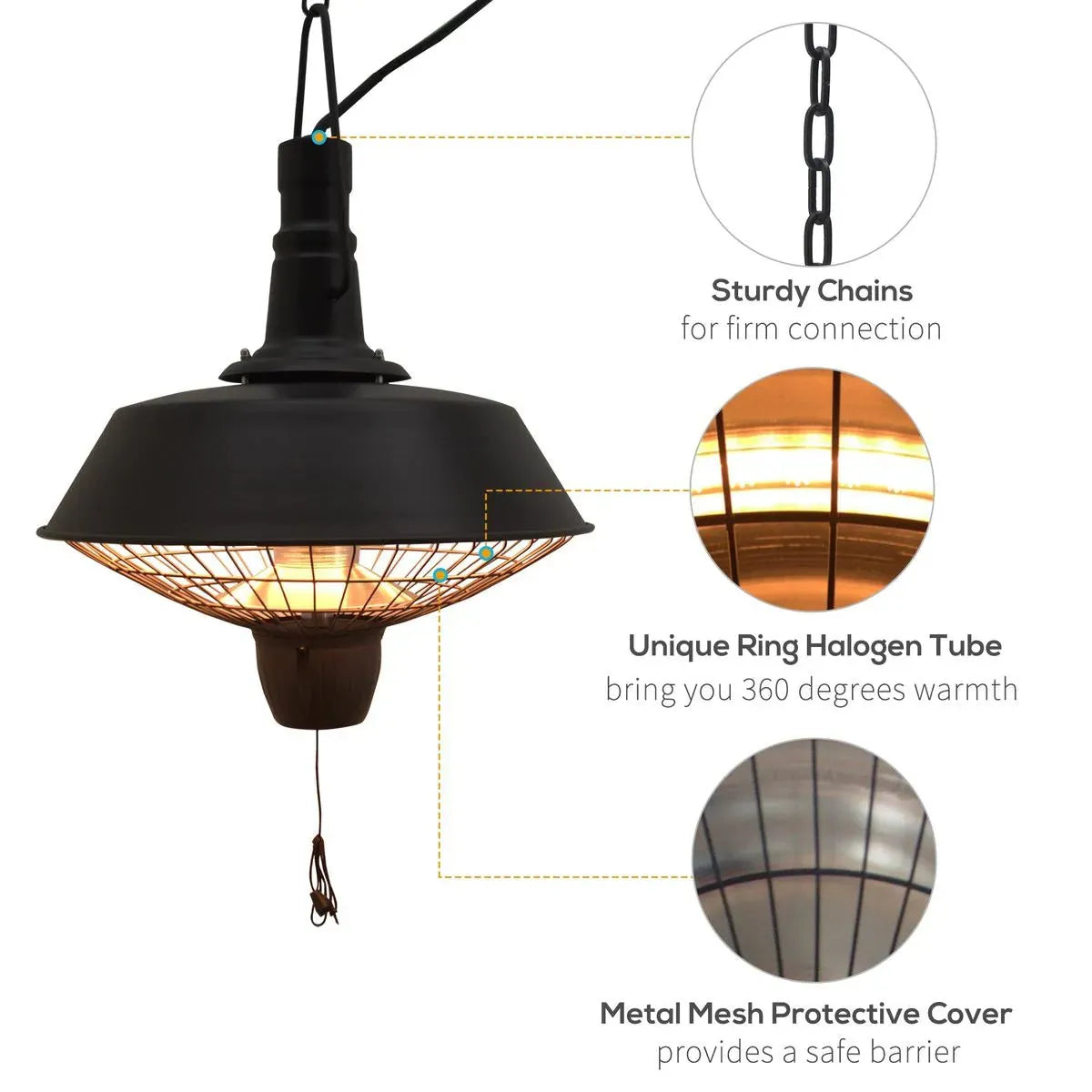 Outdoor Ceiling Mounted Halogen Electric Heater 2100W Hanging Patio Garden Warmer Light, Black