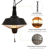 Outdoor Ceiling Mounted Halogen Electric Heater 2100W Hanging Patio Garden Warmer Light, Black