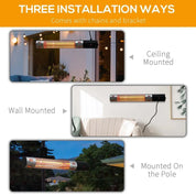 Outdoor Patio Garden Warmer 1500W Wall Mounted Electric Infrared Halogen Heater with Remote Control, Black