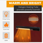Outdoor Patio Garden Warmer 1500W Wall Mounted Electric Infrared Halogen Heater with Remote Control, Black