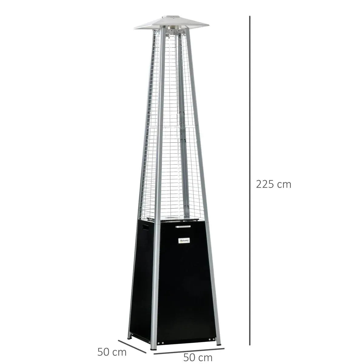 Outdoor Patio Gas Heater 11.2kW Freestanding Pyramid Propane Heater with Wheels Dust Cover Regulator Hose Black 50x50x225cm