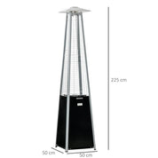 Outdoor Patio Gas Heater 11.2kW Freestanding Pyramid Propane Heater with Wheels Dust Cover Regulator Hose Black 50x50x225cm