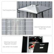 Outdoor Patio Gas Heater 11.2kW Freestanding Pyramid Propane Heater with Wheels Dust Cover Regulator Hose Black 50x50x225cm