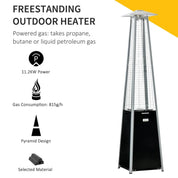 Outdoor Patio Gas Heater 11.2kW Freestanding Pyramid Propane Heater with Wheels Dust Cover Regulator Hose Black 50x50x225cm
