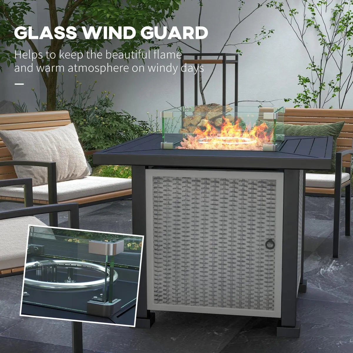 Gas Fire Pit Table, 50,000 BTU, 81×81cm, Grey