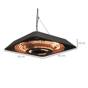 Electric Hanging Patio Heater 2000W Ceiling Mounted Halogen Heating Indoor Outdoor Remote Control Aluminium
