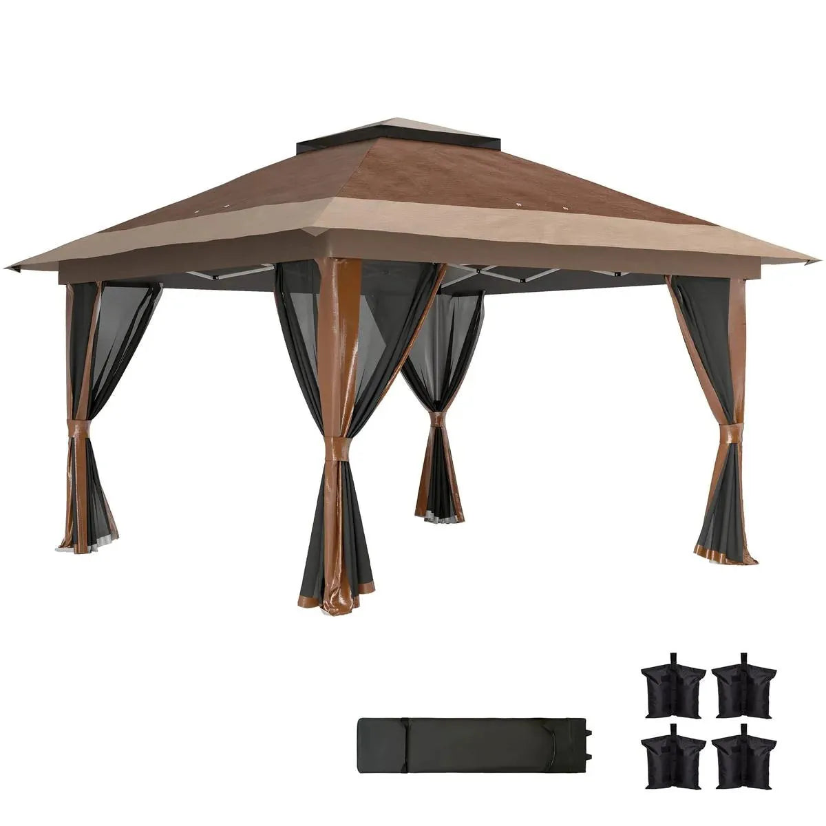 Octagonal Garden Gazebo, 8-Sided, 6.8×5 m, White Heavy Duty Metal Frame Outdoor Marquee Party & Wedding Canopy