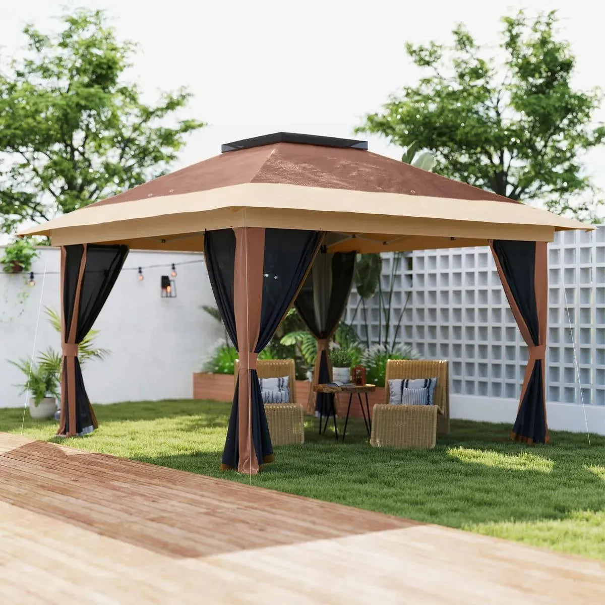 Octagonal Garden Gazebo, 8-Sided, 6.8×5 m, White Heavy Duty Metal Frame Outdoor Marquee Party & Wedding Canopy