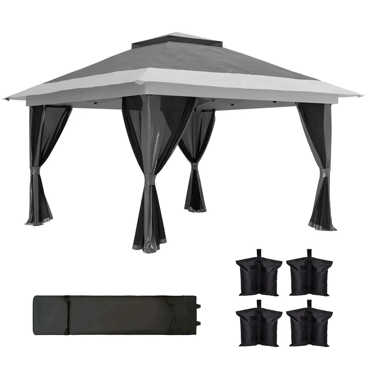 Octagonal Garden Gazebo, 8-Sided, 6.8×5 m, White Heavy Duty Metal Frame Outdoor Marquee Party & Wedding Canopy