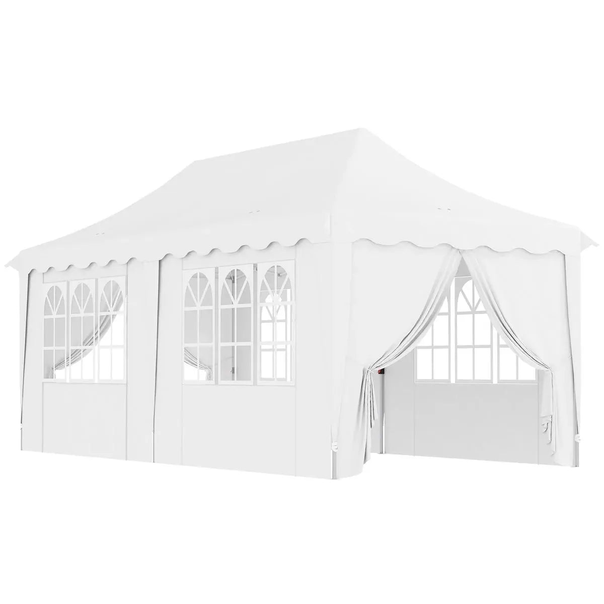Octagonal Garden Gazebo, 8-Sided, 6.8×5 m, White Heavy Duty Metal Frame Outdoor Marquee Party & Wedding Canopy