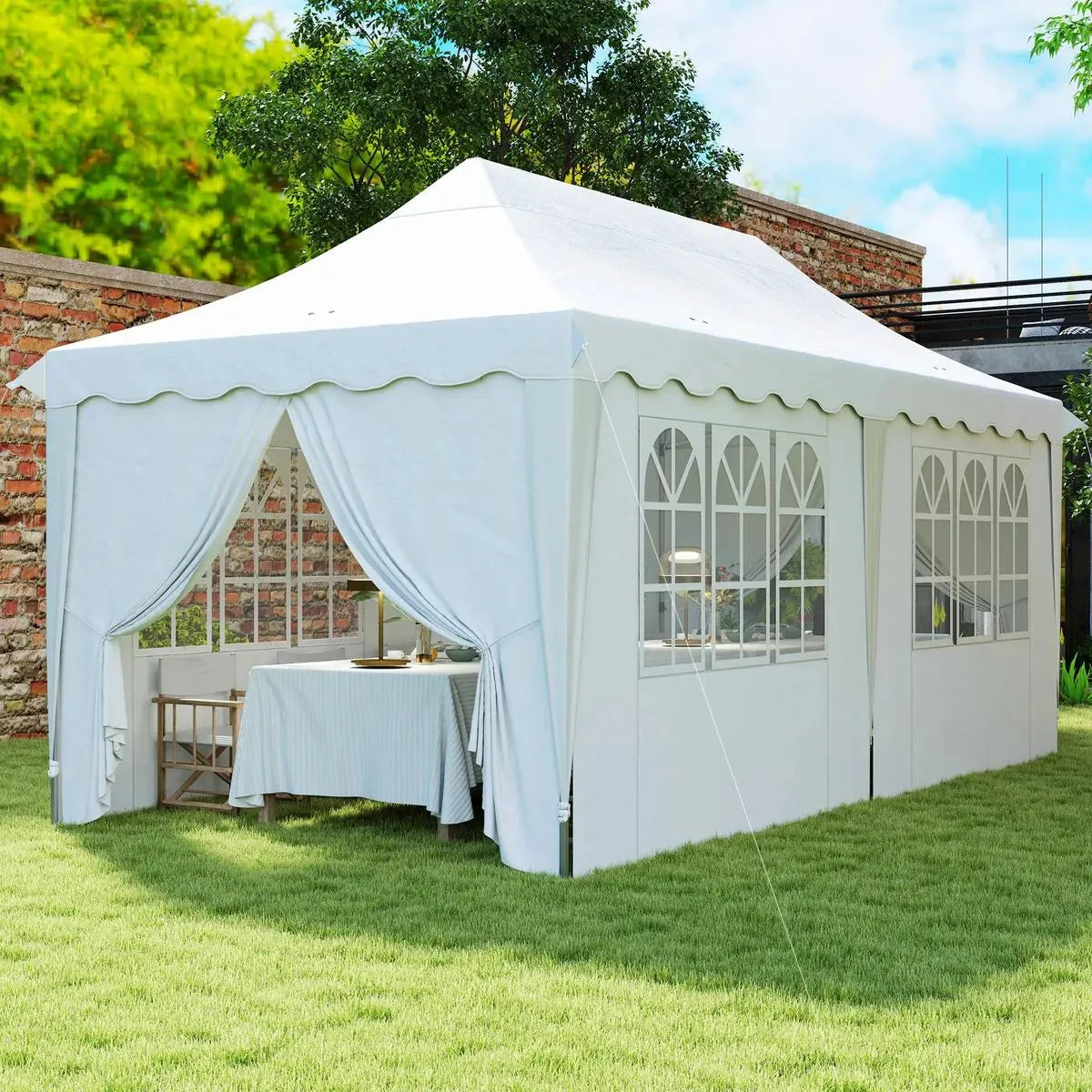Octagonal Garden Gazebo, 8-Sided, 6.8×5 m, White Heavy Duty Metal Frame Outdoor Marquee Party & Wedding Canopy