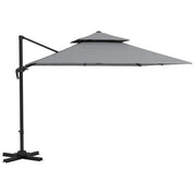 Cantilever Parasol 3x3m Aluminium Frame Crank Tilt 360° Rotation Double Top Garden Umbrella with Cover Cross Base Only, Light Grey