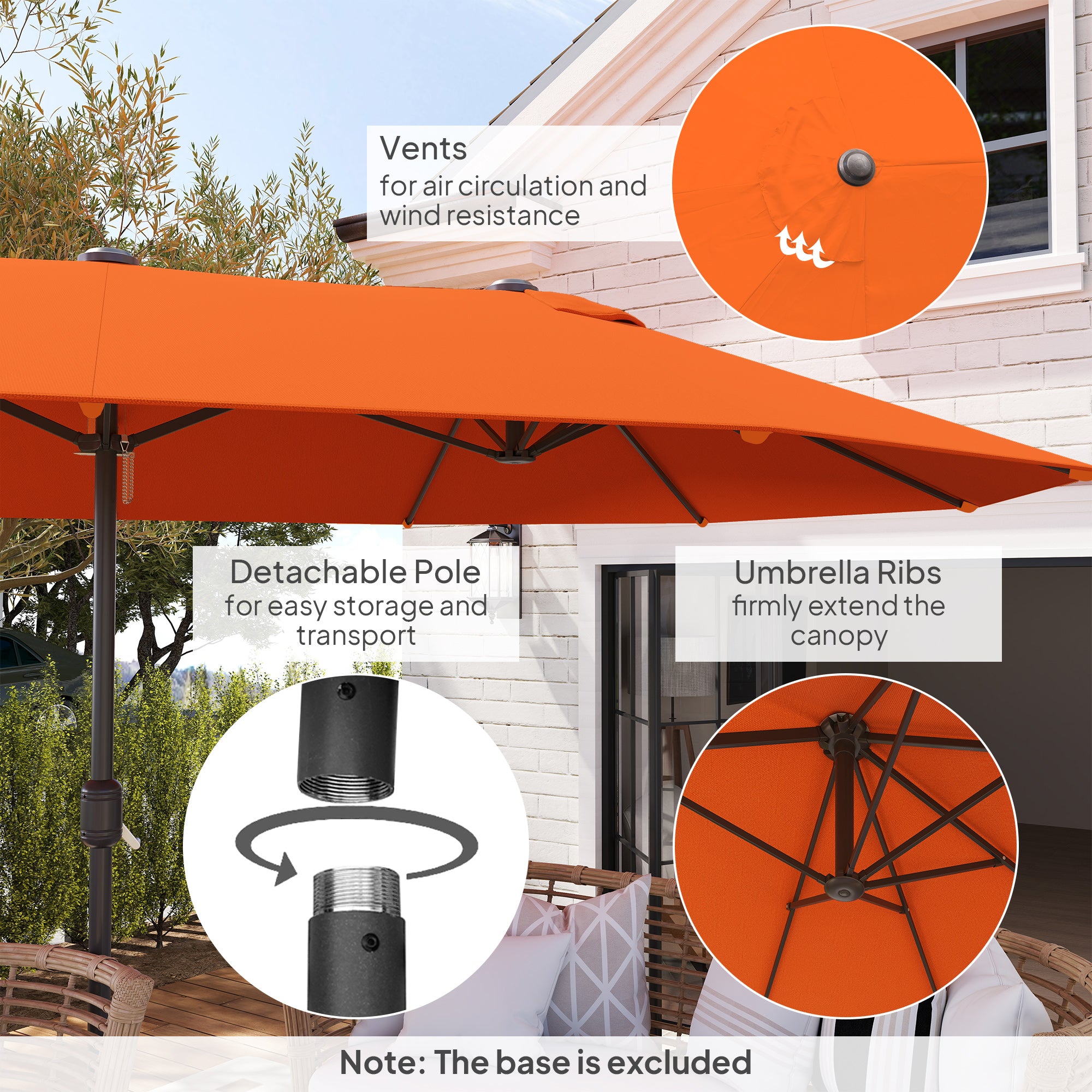 Double Garden Parasol 4.6m Outdoor Patio Sun Umbrella, Orange