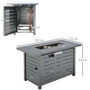 Gas Fire Pit Table, 50,000 BTU, 107×51×63cm, Silver Grey, Smokeless with Protective Cover, Lava Rocks and Lid for Outdoor Patio