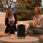 Fire Pit Portable Stainless Steel, 16×16cm, Black with Poker for Garden Camping Bonfire Party, Smokeless Wood- or Pellet-Fuelled Tabletop