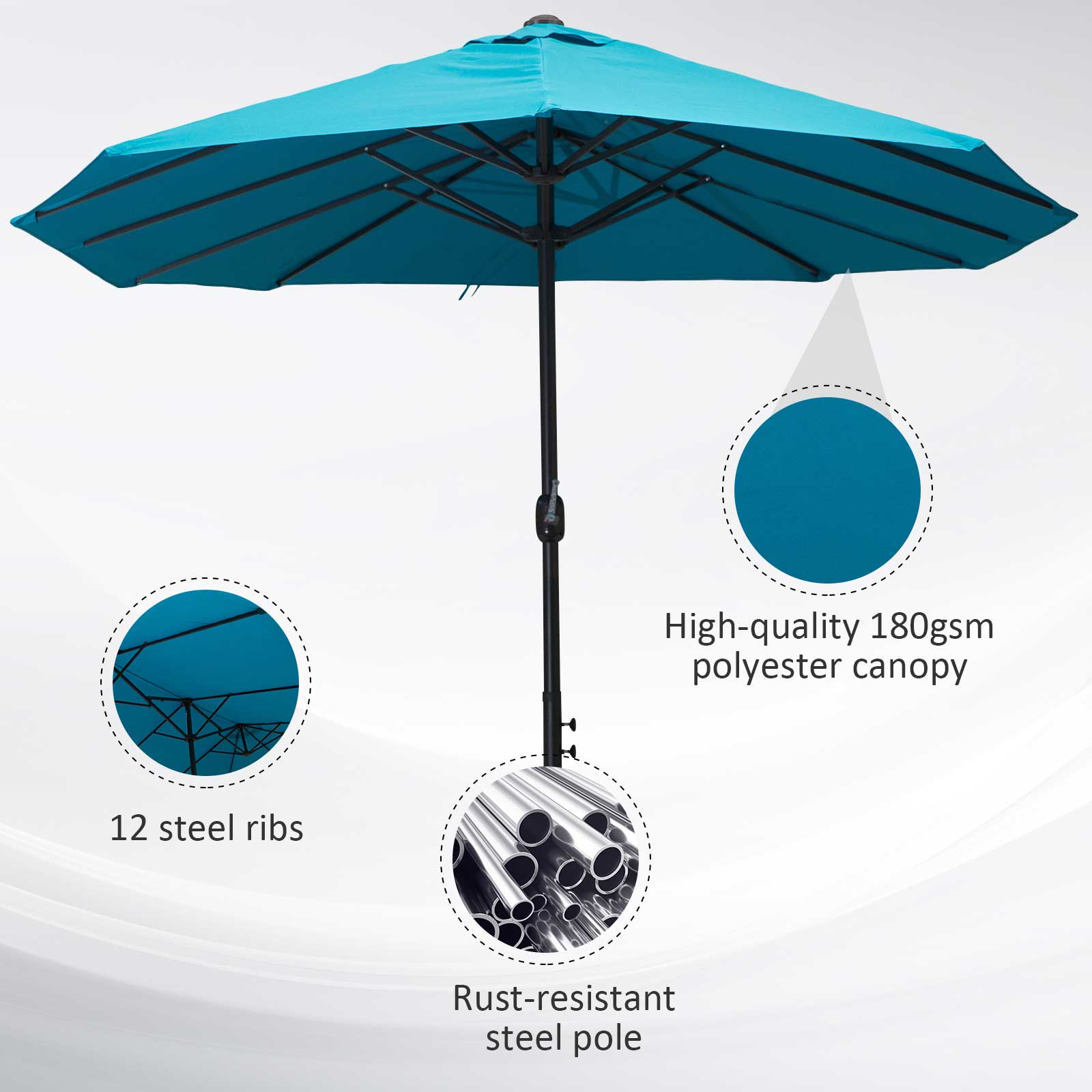 Double Garden Parasol 4.6m Outdoor Patio Sun Umbrella, Sky Blue