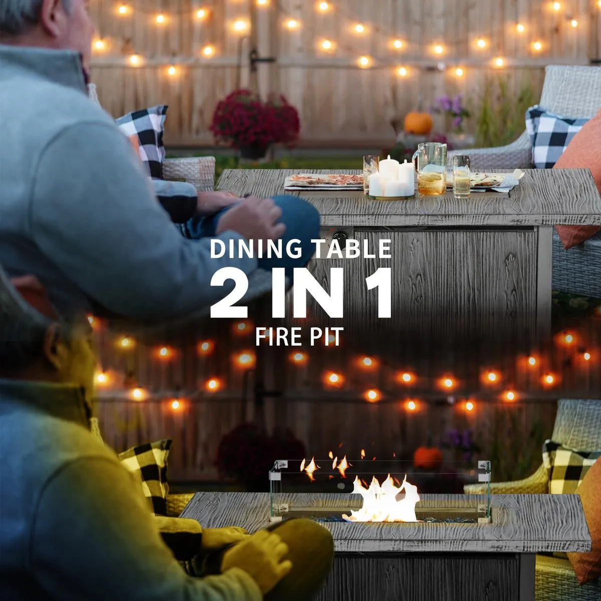 Gas Fire Pit Table, 50,000 BTU, Grey with Cover and Glass Screen