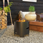 Smokeless Fire Pit Portable Wood Burning, 45cm, Black, Round Metal Bonfire Stove with Poker for Garden Camping