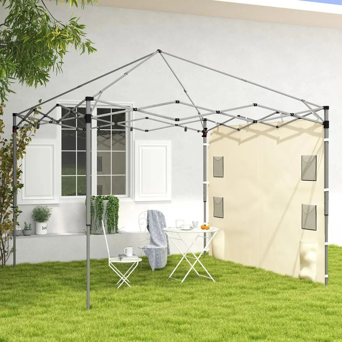 Octagonal Garden Gazebo, 8-Sided, 6.8×5 m, White Heavy Duty Metal Frame Outdoor Marquee Party & Wedding Canopy