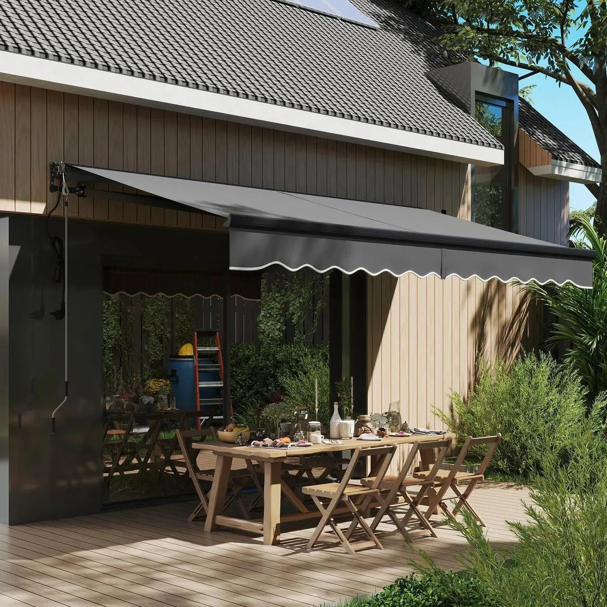 Retractable Awning 3.5x3m Dark Grey Electric Manual with Remote
