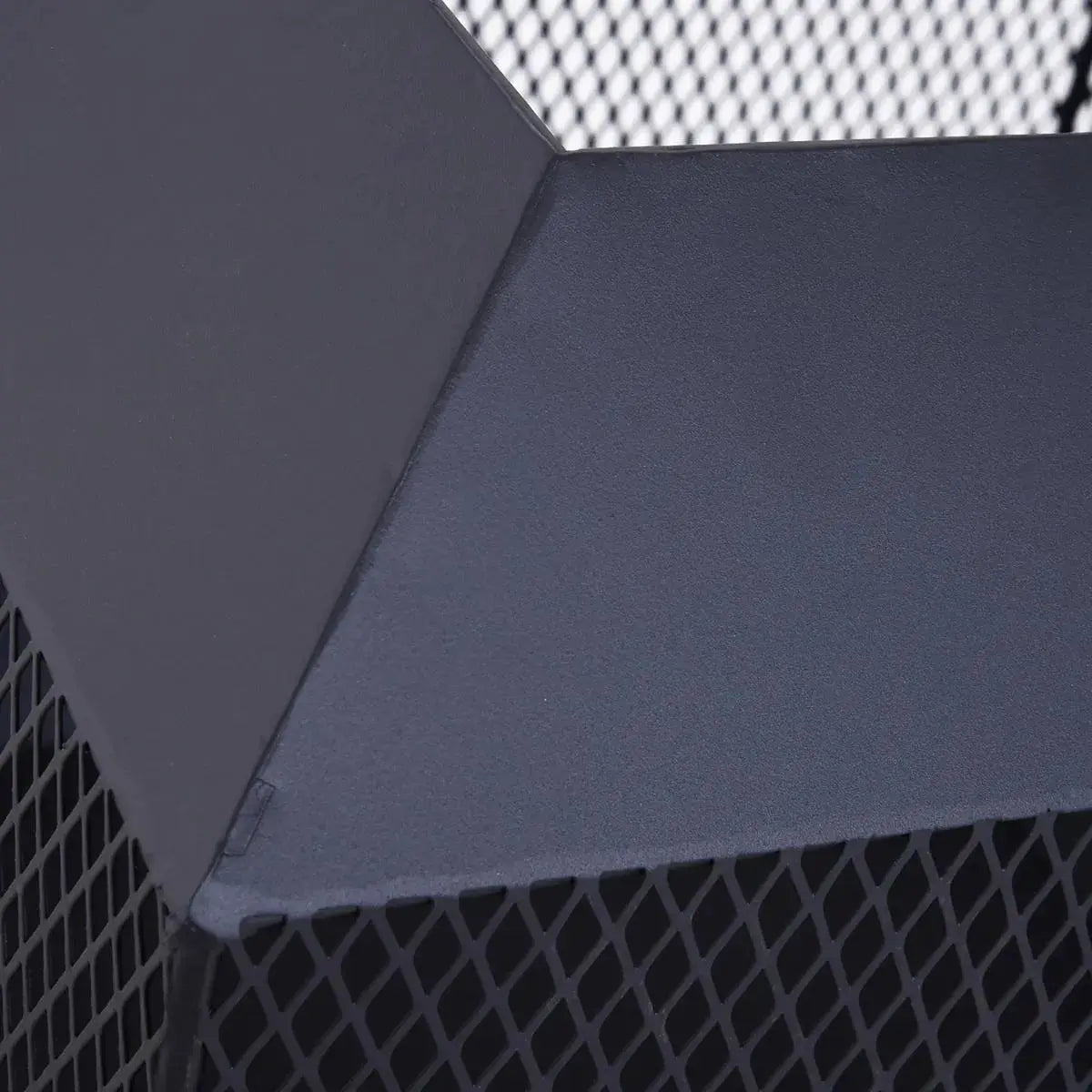 Square Fire Pit Metal Mesh Brazier, 44×44×40cm, Black, Outdoor with Lid, Log Grate, Poker for Backyard Camping Bonfire Wood Burning Stove