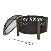 Round Fire Pit Metal Bowl 2-in-1 Brazier, 78×78×60cm, Black, Outdoor with Lid, BBQ Grill, Poker for Backyard Camping Bonfire Wood Burning Stove