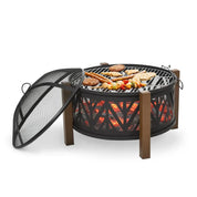 Round Fire Pit Metal Bowl 2-in-1 Brazier, 78×78×60cm, Black, Outdoor with Lid, BBQ Grill, Poker for Backyard Camping Bonfire Wood Burning Stove