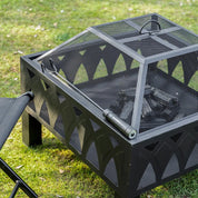 Fire Pit Outdoor, 66cm, Black, with Screen Cover and Poker for Patio Backyard Wood Burner Firepit Bowl