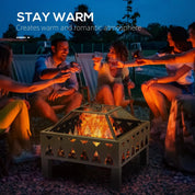Fire Pit Outdoor, 66cm, Black, with Screen Cover and Poker for Patio Backyard Wood Burner Firepit Bowl