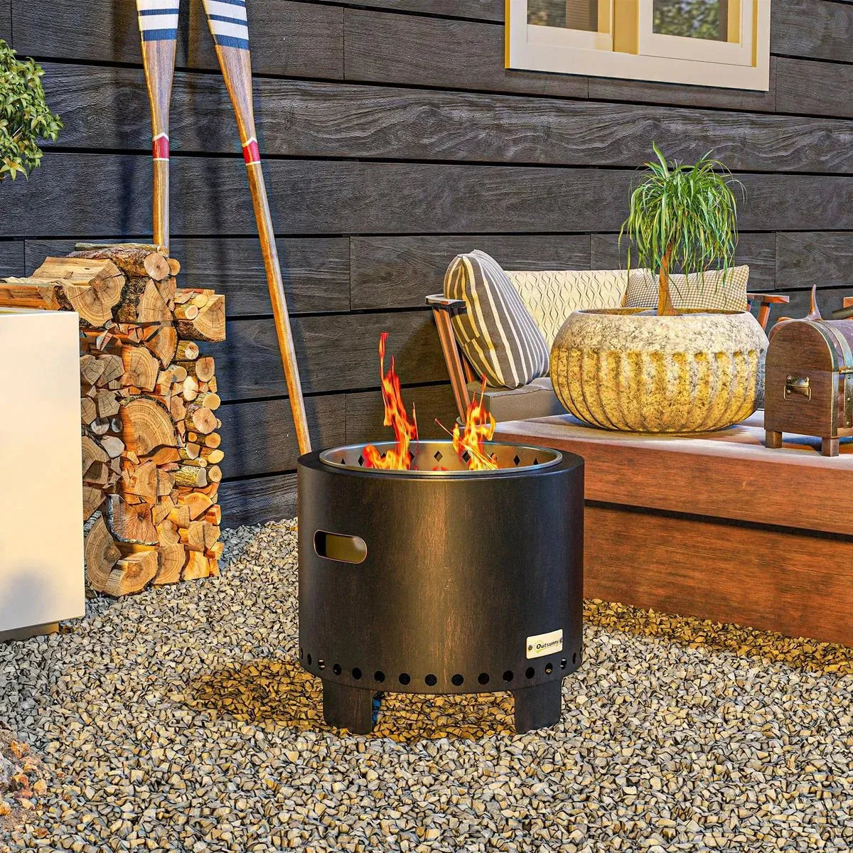 Smokeless Fire Pit Metal Wood-burning, Black