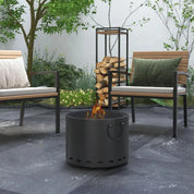 Smokeless Fire Pit Portable Wood Burning, 38cm, Dark Grey with Spark Screen and Poker for Garden Patio Picnic Bonfire Stove