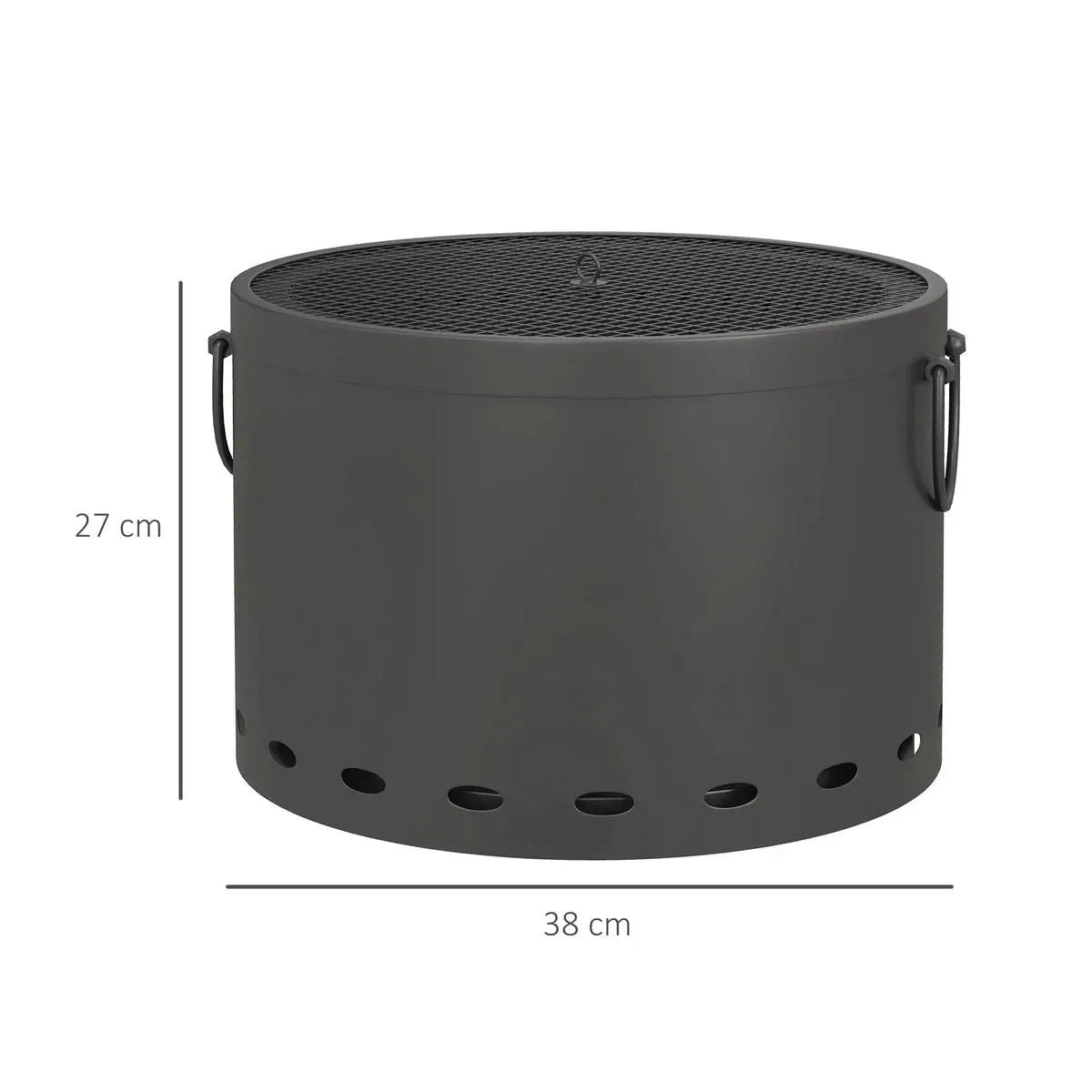 Smokeless Fire Pit Portable Wood Burning, 38cm, Dark Grey with Spark Screen and Poker for Garden Patio Picnic Bonfire Stove