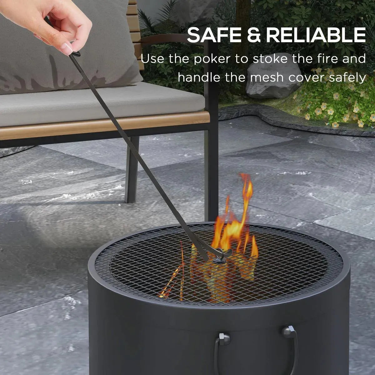 Smokeless Fire Pit Portable Wood Burning, 38cm, Dark Grey with Spark Screen and Poker for Garden Patio Picnic Bonfire Stove