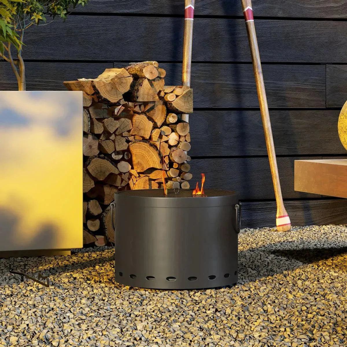 Smokeless Fire Pit Portable Wood Burning, 38cm, Dark Grey with Spark Screen and Poker for Garden Patio Picnic Bonfire Stove