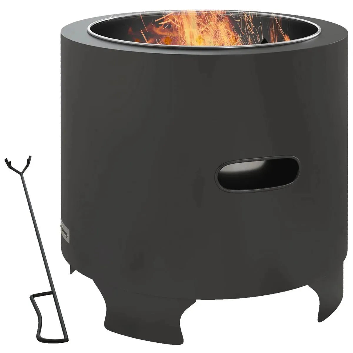 Smokeless Fire Pit Portable Wood Burning, 45cm, Black, Round Metal Bonfire Stove with Poker for Garden Camping