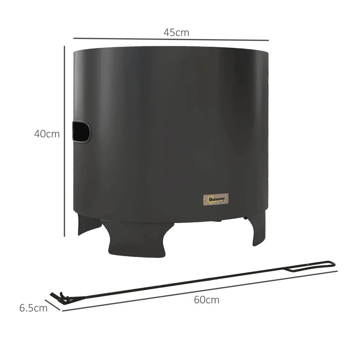 Smokeless Fire Pit Portable Wood Burning, 45cm, Black, Round Metal Bonfire Stove with Poker for Garden Camping