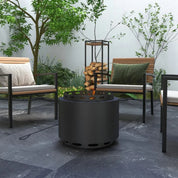 Smokeless Fire Pit Portable Wood Burning, 48.5cm, Black with Poker for Garden Camping Bonfire Party
