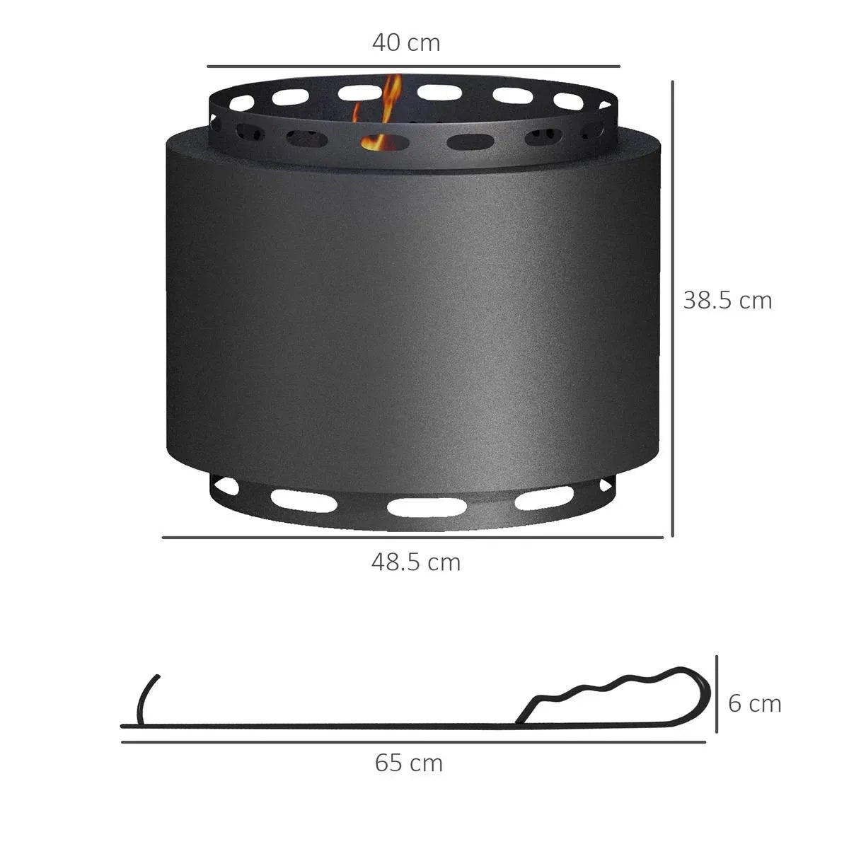 Smokeless Fire Pit Portable Wood Burning, 48.5cm, Black with Poker for Garden Camping Bonfire Party